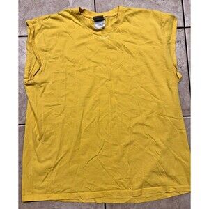 Vintage Y2K Nike Shirt Mens L Yellow Muscle Tank Center Swoosh Training Athletic